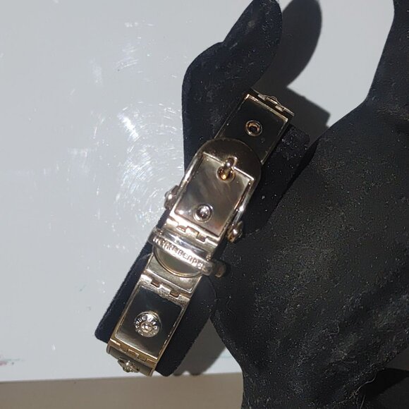 Hendi Bendal Hinge Belt Buckle Bracelet MOP Signature Logo Gold Tone Rhinestone - Picture 11 of 16